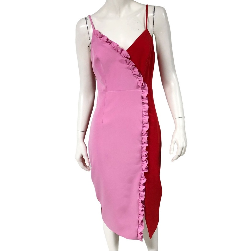 BARDOT Colorblock Ruffled Sheath Dress Pink Red Size XS Nordstrom sundress 4 - Picture 3 of 6